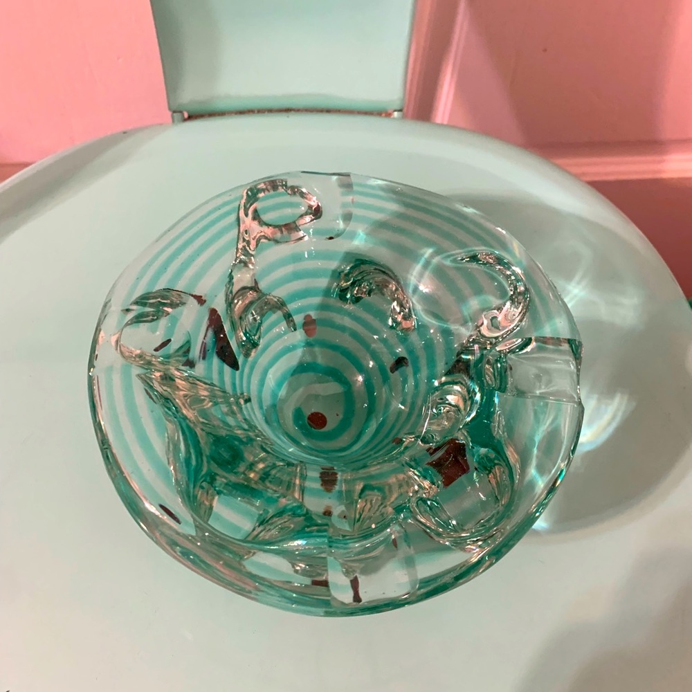 Vintage Murano Aqua Mint Swirl Art Glass MCM Cigar Cigarette Ash Tray